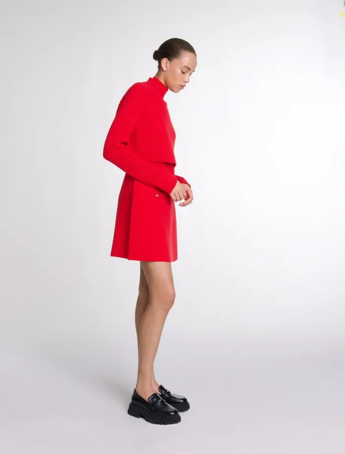 Maje Dresses Womens Knit 2in1 Short Dress Red