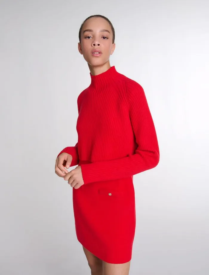 Maje Dresses Womens Knit 2in1 Short Dress Red