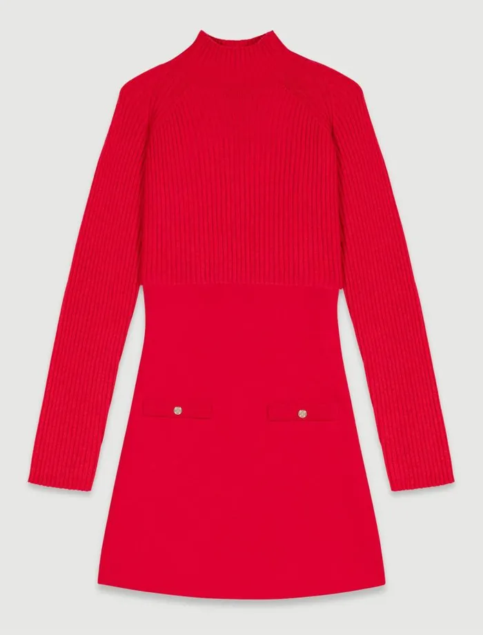 Maje Dresses Womens Knit 2in1 Short Dress Red