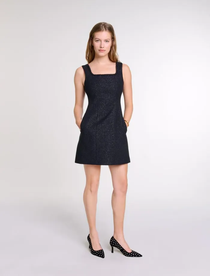 Maje Dresses Womens Short Rhinestone Dress Black