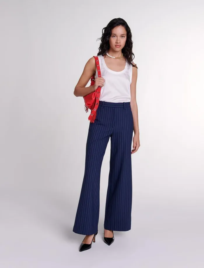 Maje Pants and Jeans Womens Striped Trousers Navy Tennis Stripe