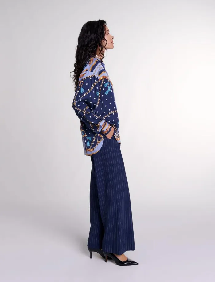 Maje Pants and Jeans Womens Striped Trousers Navy Tennis Stripe