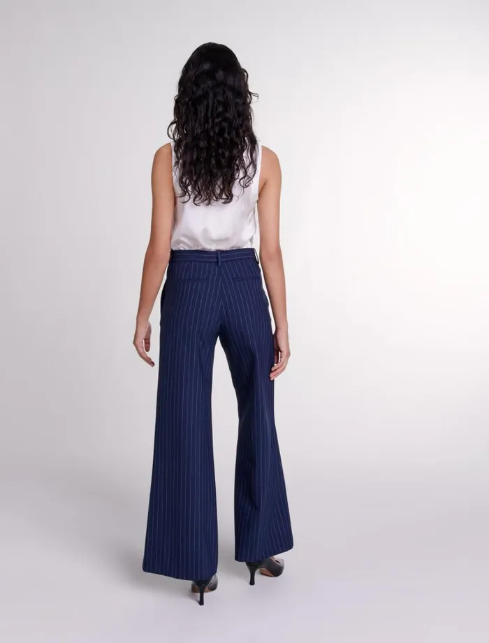 Maje Pants and Jeans Womens Striped Trousers Navy Tennis Stripe