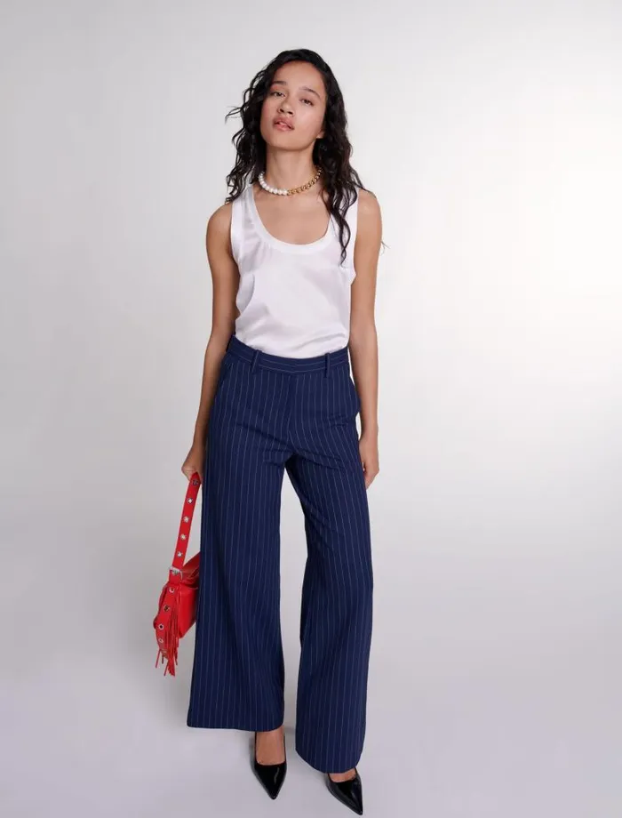 Maje Pants and Jeans Womens Striped Trousers Navy Tennis Stripe
