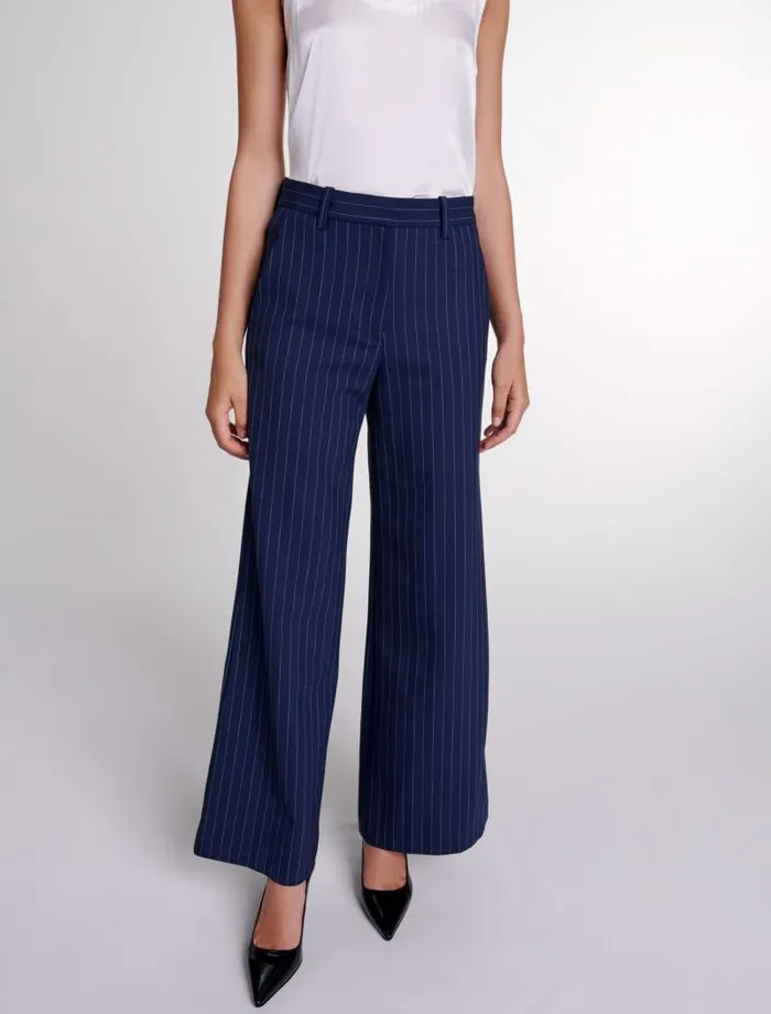 Maje Pants and Jeans Womens Striped Trousers Navy Tennis Stripe
