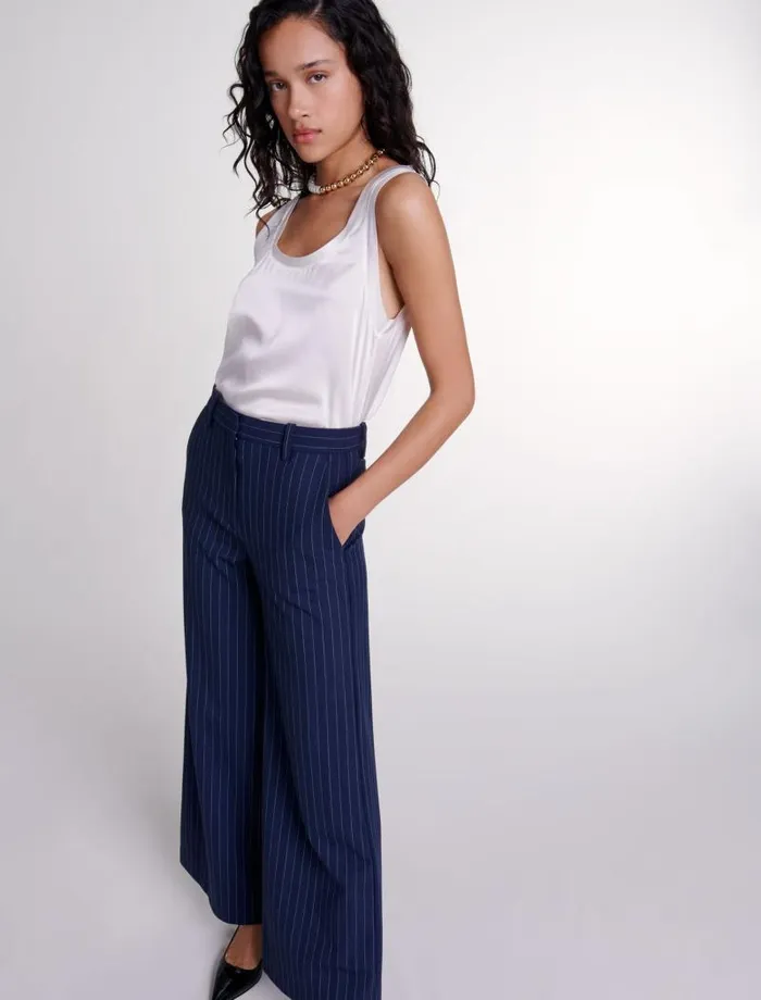 Maje Pants and Jeans Womens Striped Trousers Navy Tennis Stripe