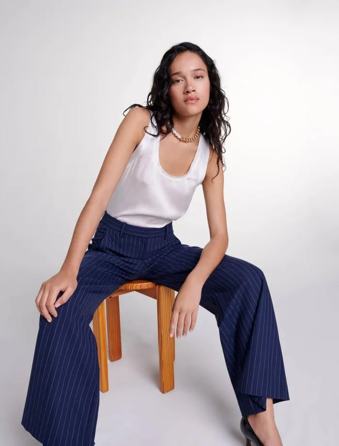 Maje Pants and Jeans Womens Striped Trousers Navy Tennis Stripe
