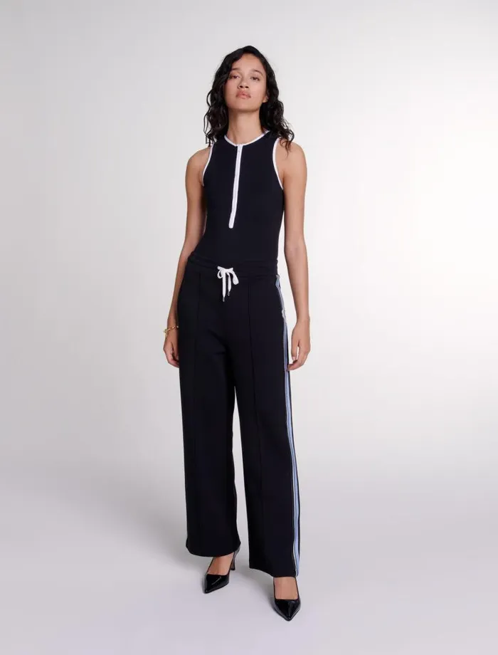 Maje Pants and Jeans Womens Wideleg Striped Jogging Bottoms Black