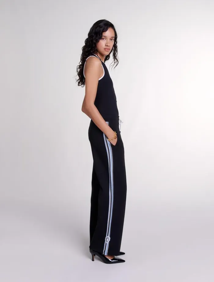Maje Pants and Jeans Womens Wideleg Striped Jogging Bottoms Black