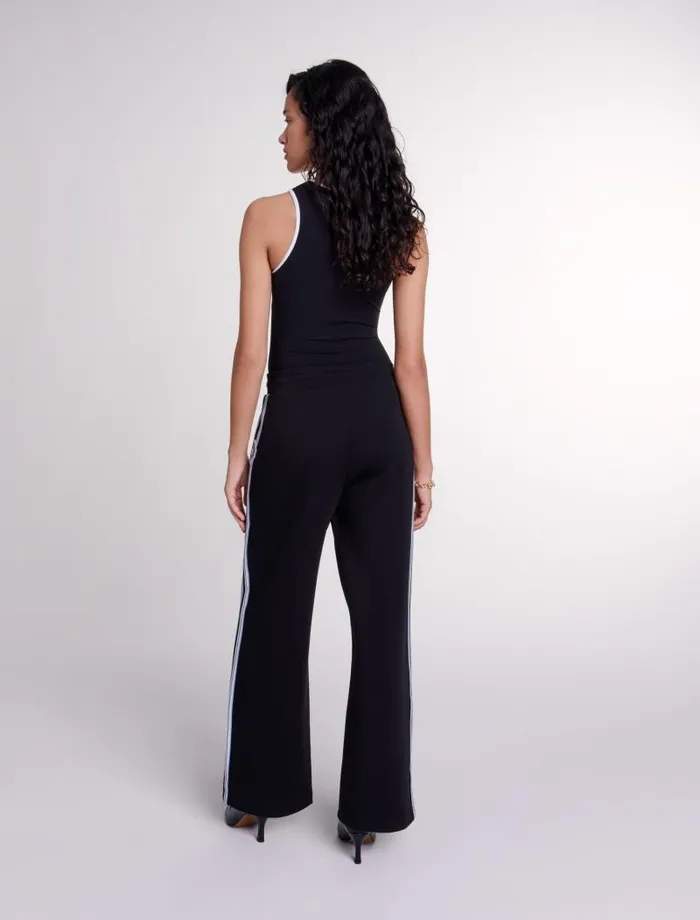 Maje Pants and Jeans Womens Wideleg Striped Jogging Bottoms Black