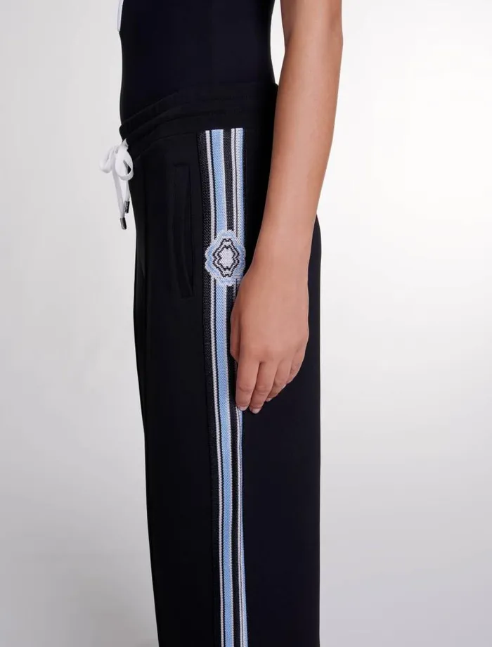 Maje Pants and Jeans Womens Wideleg Striped Jogging Bottoms Black