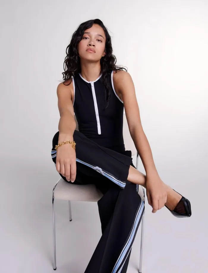 Maje Pants and Jeans Womens Wideleg Striped Jogging Bottoms Black
