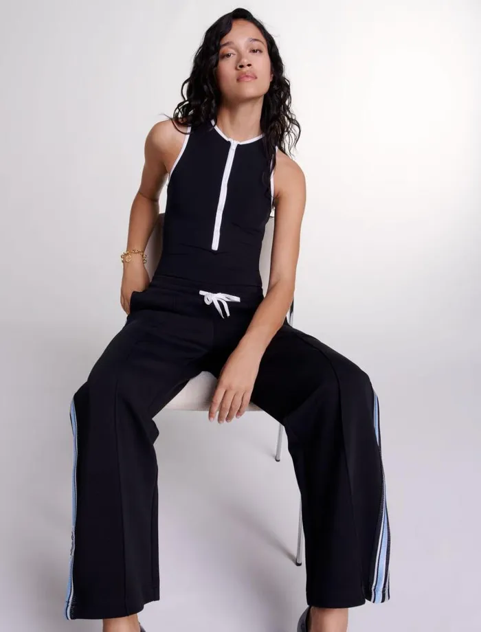 Maje Pants and Jeans Womens Wideleg Striped Jogging Bottoms Black