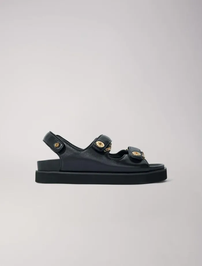 Maje Pumps and Sandals Womens Flat Leather Sandals Black