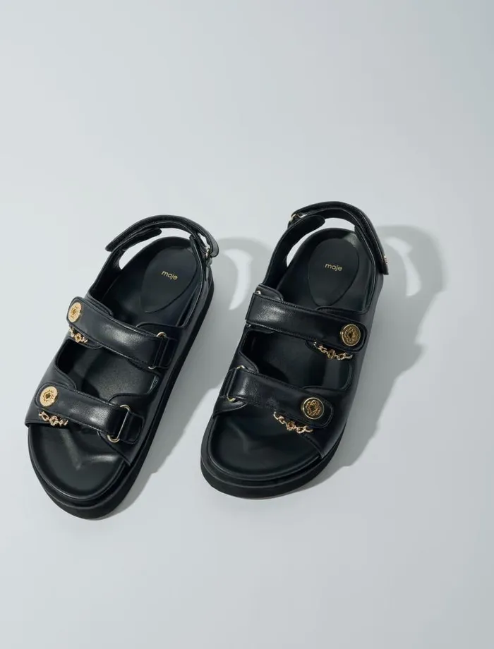 Maje Pumps and Sandals Womens Flat Leather Sandals Black