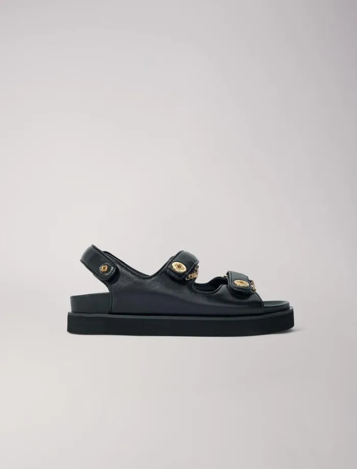 Maje Pumps and Sandals Womens Flat Leather Sandals Black