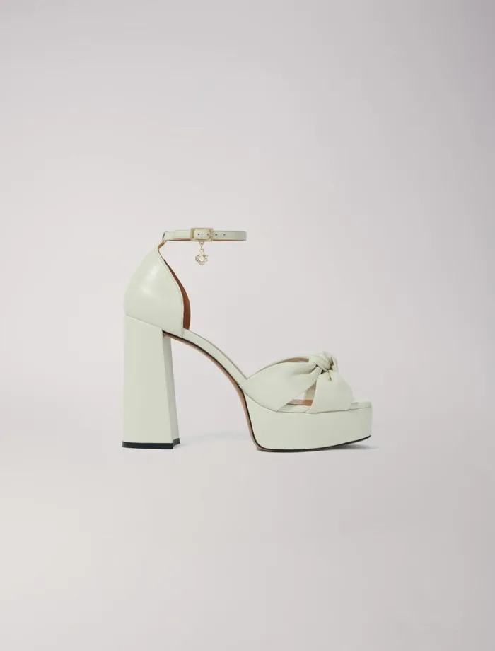 Maje Pumps and Sandals Womens Leather Platform Sandals Ecru