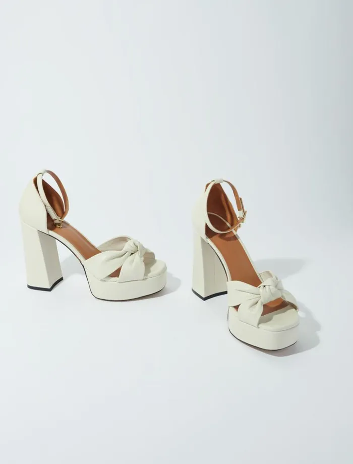 Maje Pumps and Sandals Womens Leather Platform Sandals Ecru Maje Pumps and Sandals Womens Leather Platform Sandals Ecru