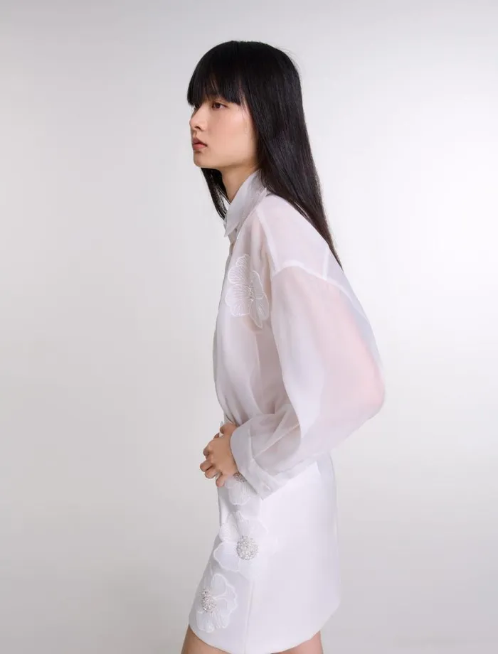 Maje Skirts and Shorts Womens Beaded Satin Floral Skirt White