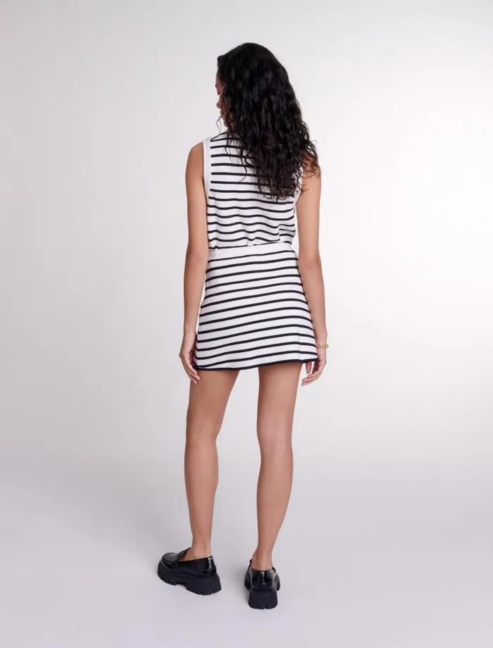 Maje Skirts and Shorts Womens Short Striped Knit Skirt Navy Ecru