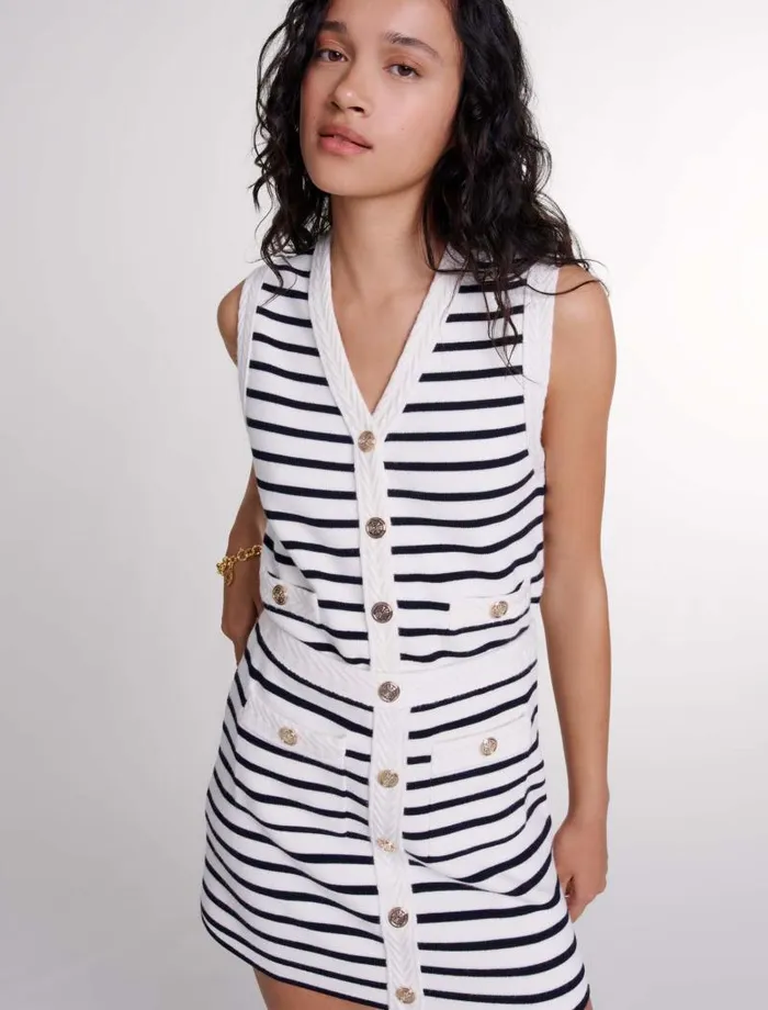 Maje Skirts and Shorts Womens Short Striped Knit Skirt Navy Ecru