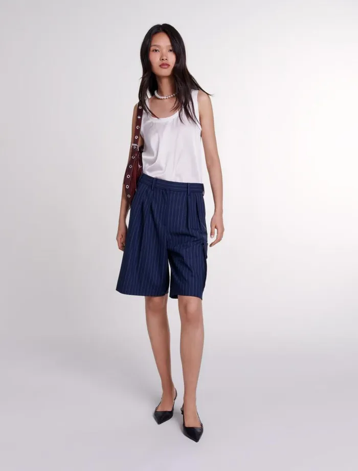 Maje Skirts and Shorts Womens Striped Bermuda Shorts Navy Tennis Stripe