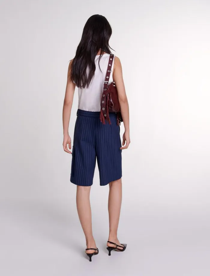 Maje Skirts and Shorts Womens Striped Bermuda Shorts Navy Tennis Stripe