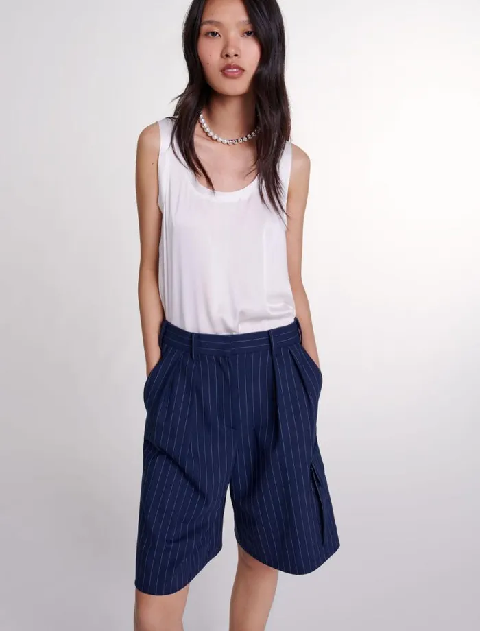 Maje Skirts and Shorts Womens Striped Bermuda Shorts Navy Tennis Stripe
