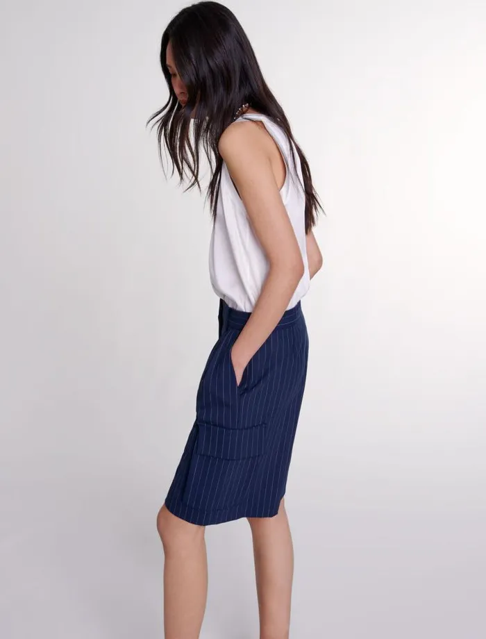 Maje Skirts and Shorts Womens Striped Bermuda Shorts Navy Tennis Stripe