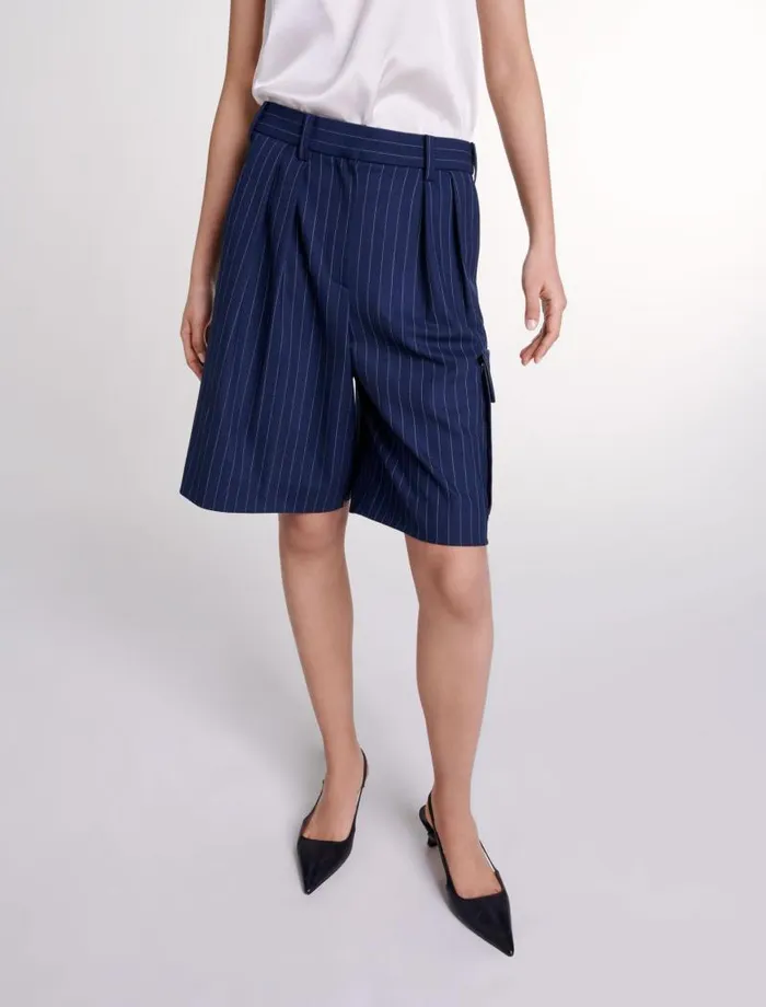 Maje Skirts and Shorts Womens Striped Bermuda Shorts Navy Tennis Stripe