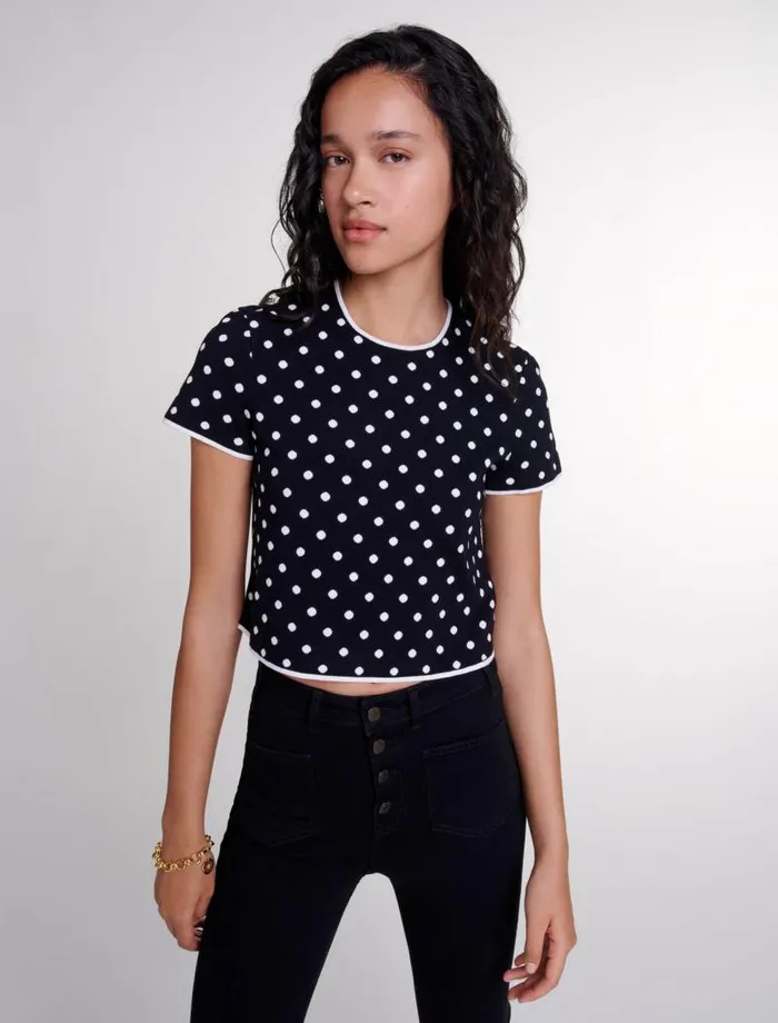 Maje Sweaters and Cardigans Womens Fancy Knit Top Blackwhite