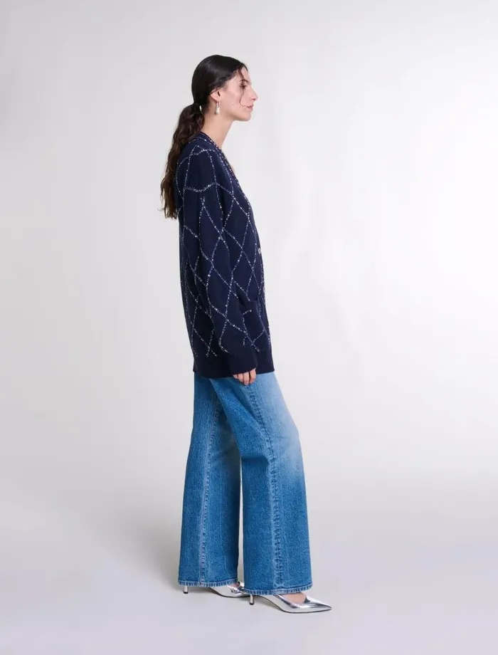 Maje Sweaters and Cardigans Womens Longline Wool Cardigan Navy