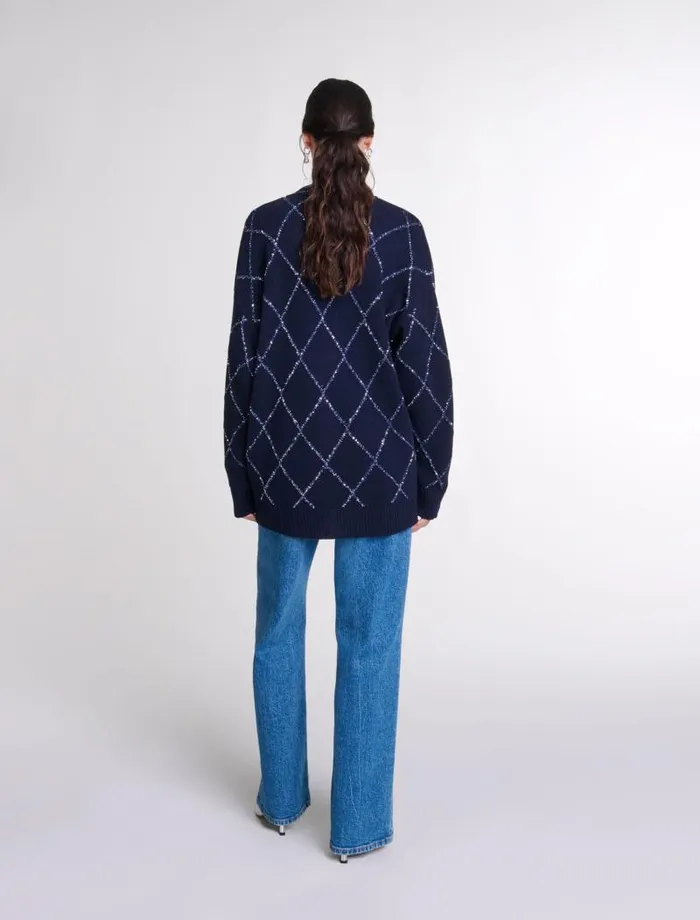 Maje Sweaters and Cardigans Womens Longline Wool Cardigan Navy