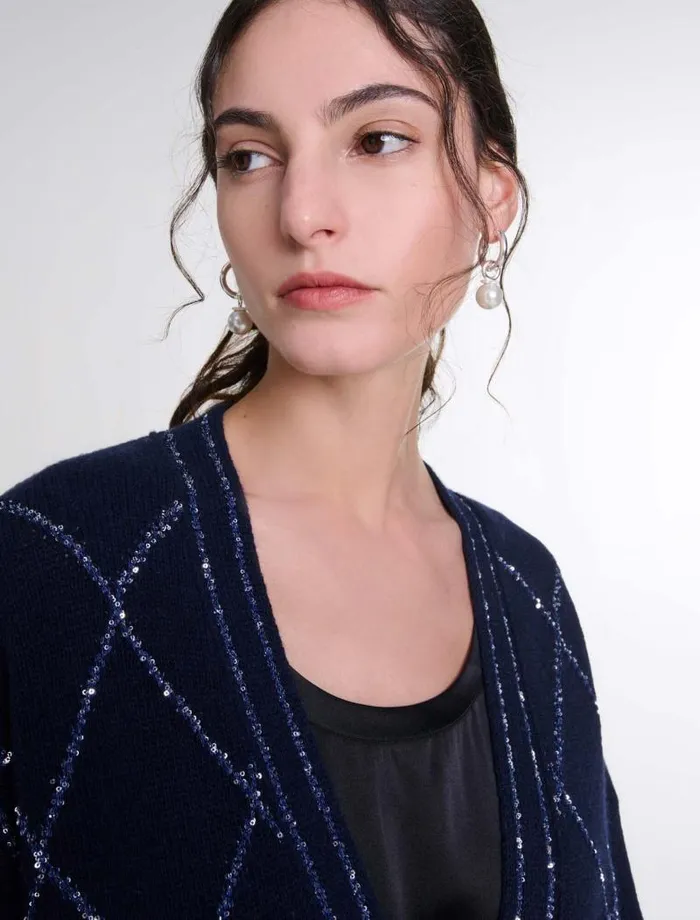 Maje Sweaters and Cardigans Womens Longline Wool Cardigan Navy