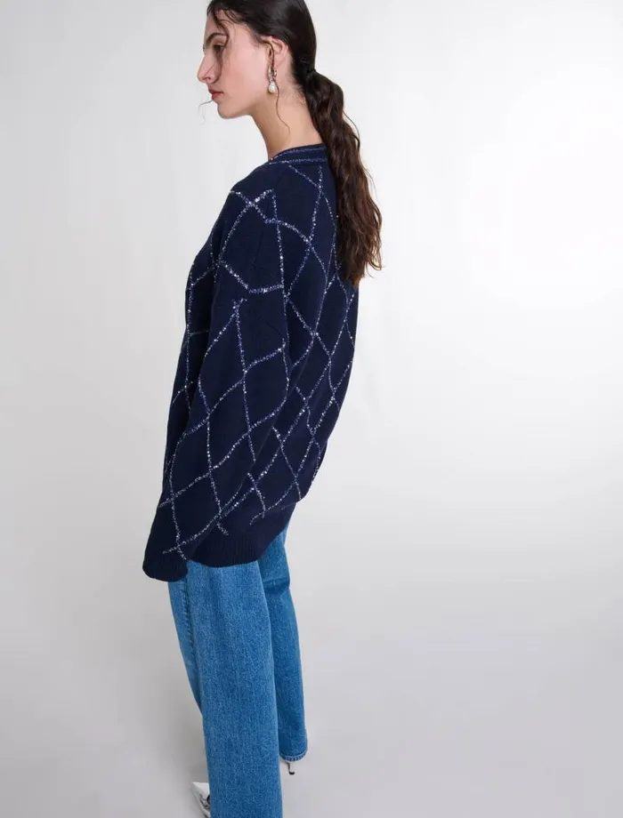 Maje Sweaters and Cardigans Womens Longline Wool Cardigan Navy