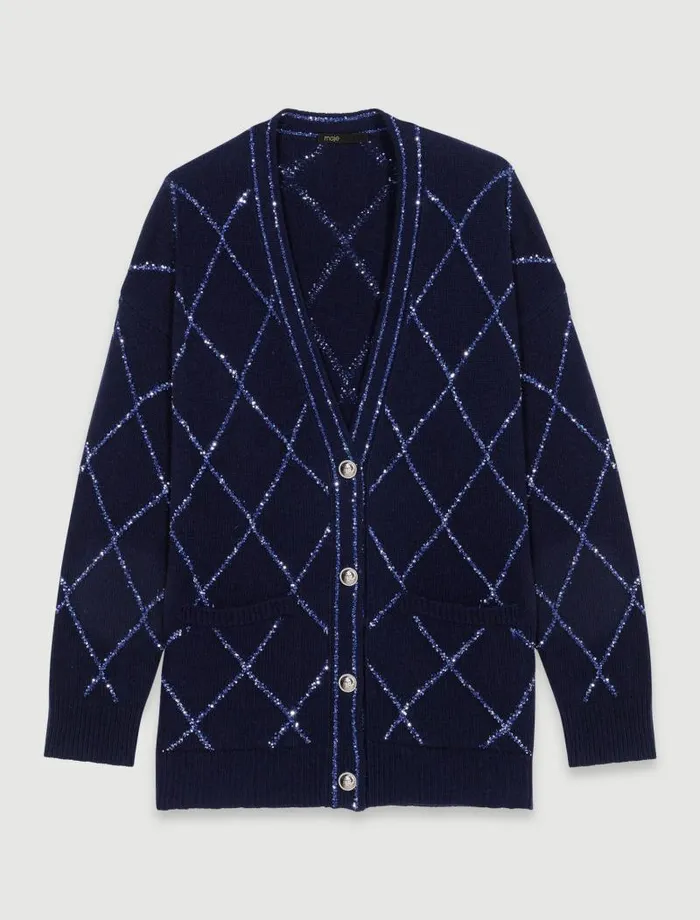 Maje Sweaters and Cardigans Womens Longline Wool Cardigan Navy