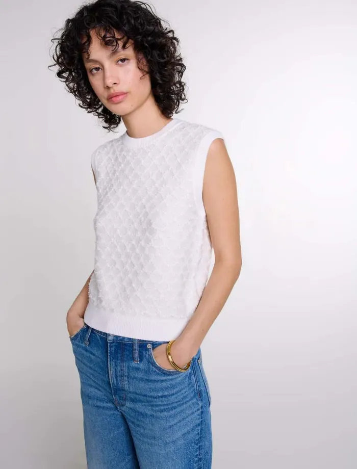Maje Sweaters and Cardigans Womens Sleeveless Knit Jumper Ecru