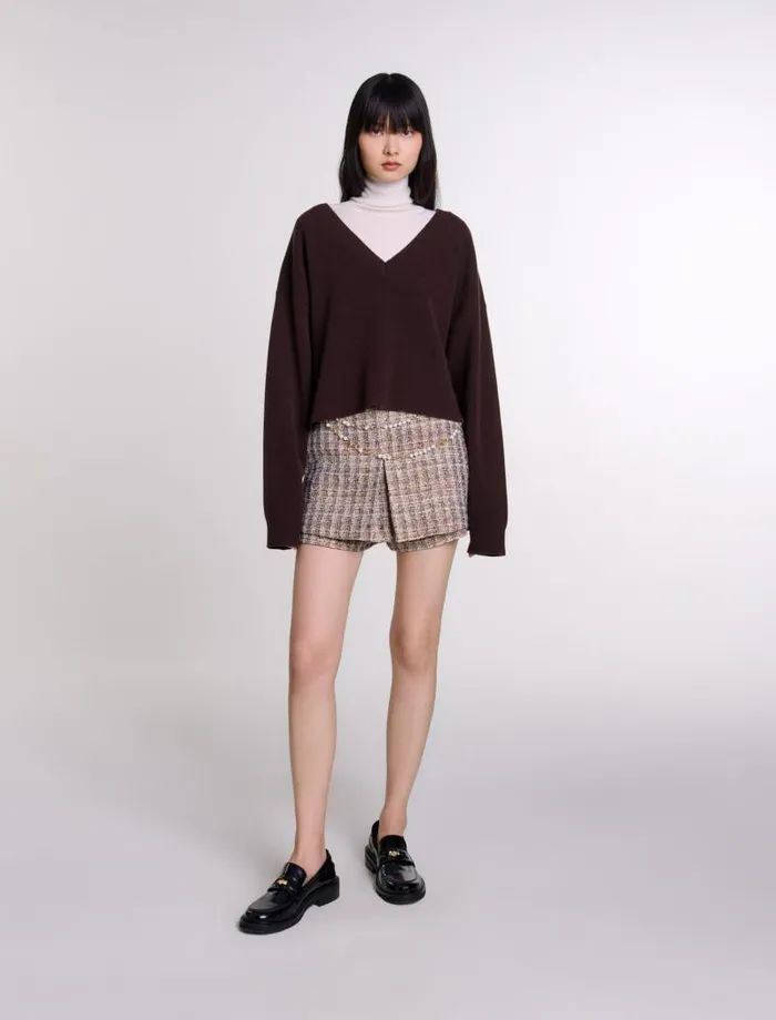 Maje Sweaters and Cardigans Womens Vneck Jumper Brown