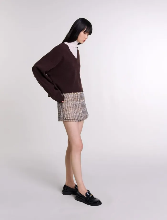 Maje Sweaters and Cardigans Womens Vneck Jumper Brown