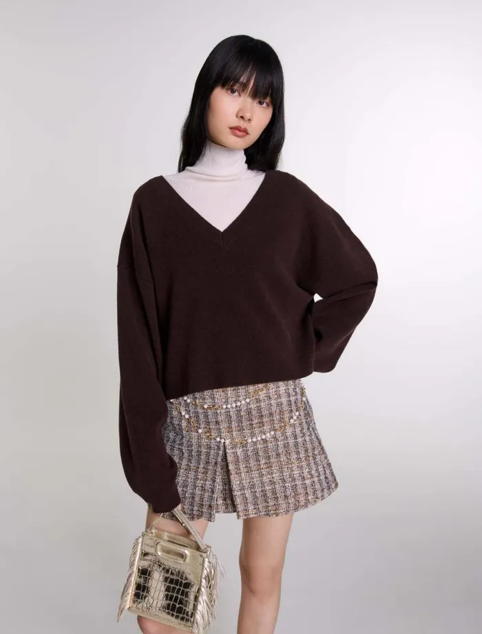 Maje Sweaters and Cardigans Womens Vneck Jumper Brown