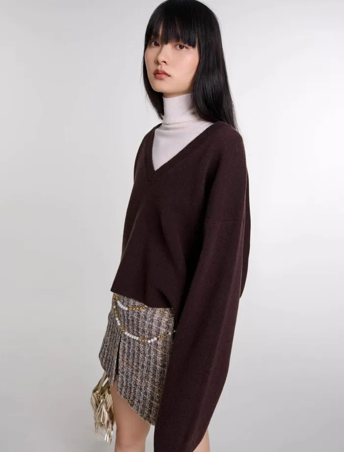 Maje Sweaters and Cardigans Womens Vneck Jumper Brown