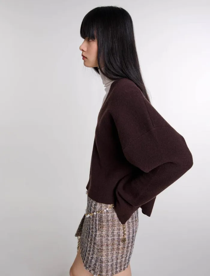 Maje Sweaters and Cardigans Womens Vneck Jumper Brown