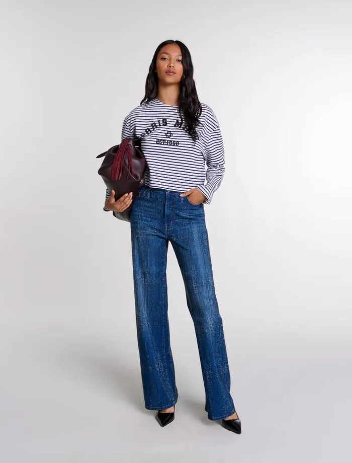 Maje Tops and Shirts Womens Cropped Shortsleeves Tshirt Navy Ecru