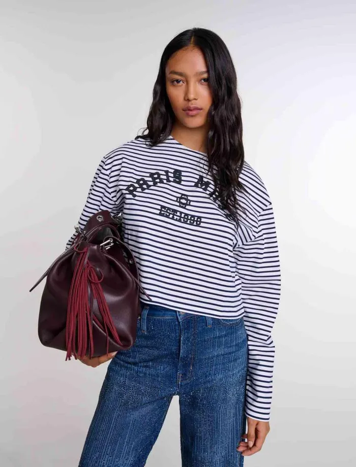 Maje Tops and Shirts Womens Cropped Shortsleeves Tshirt Navy Ecru