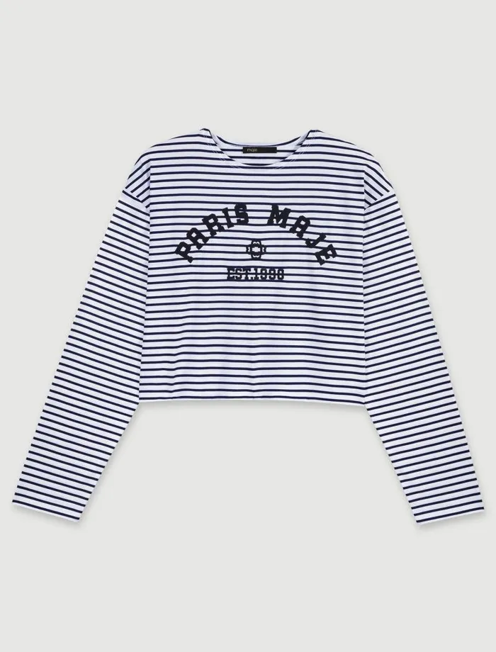 Maje Tops and Shirts Womens Cropped Shortsleeves Tshirt Navy Ecru