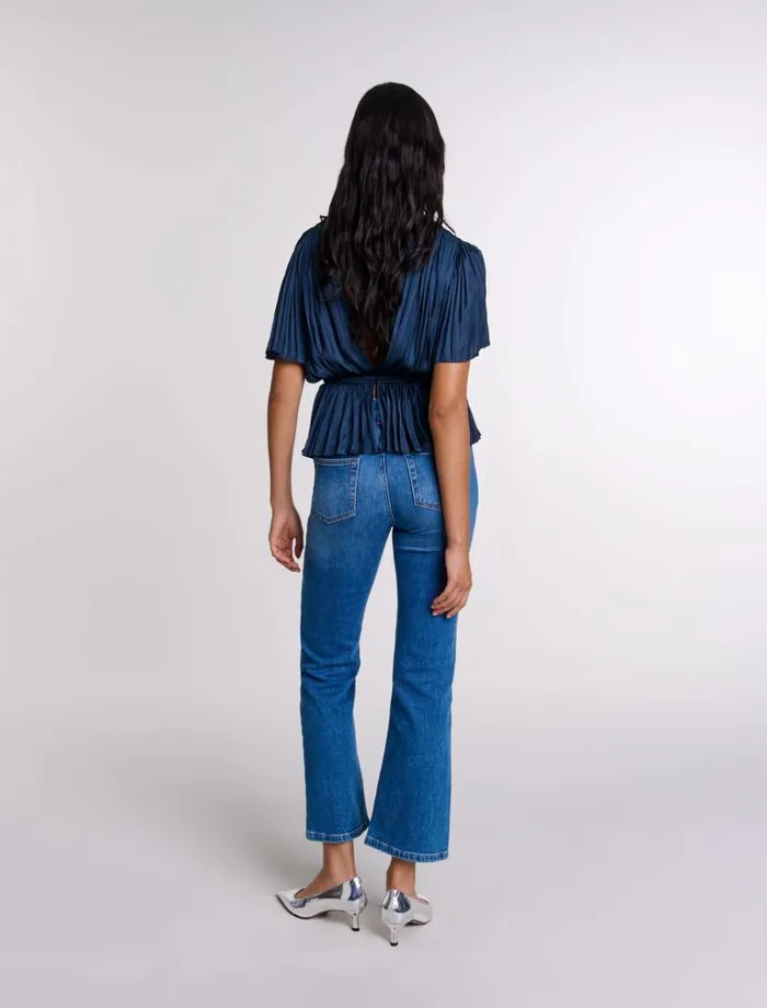 Maje Tops and Shirts Womens Pleated Shortsleeved Top Navy