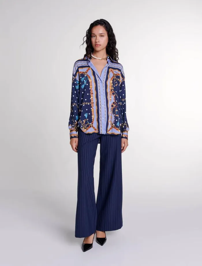 Maje Tops and Shirts Womens Satineffect Patterned Shirt Chain Scarf Print
