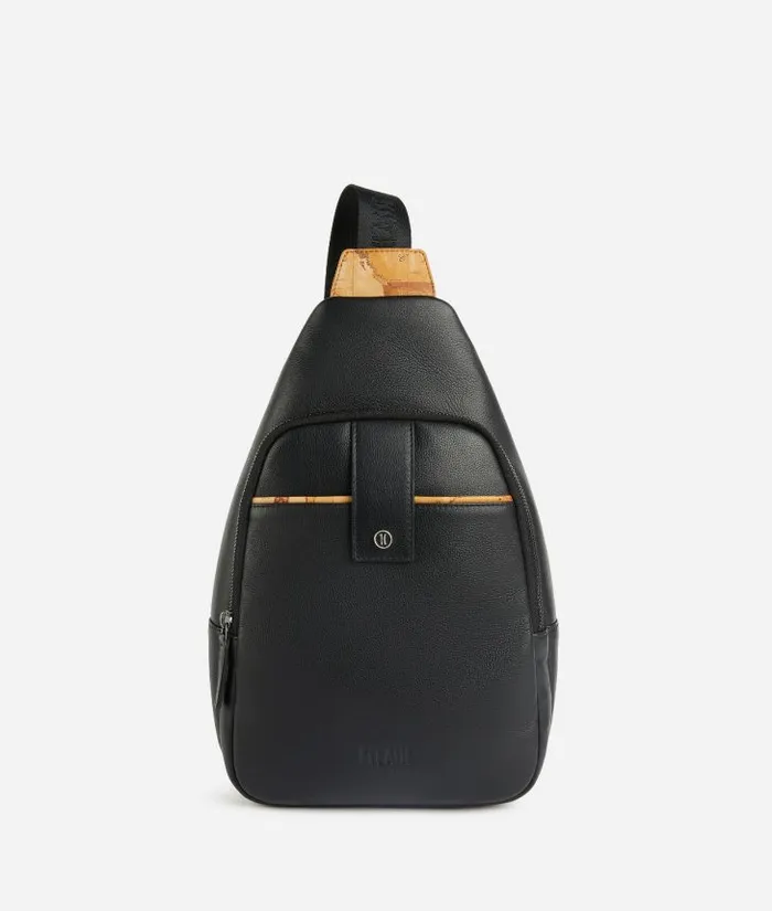 Man Backpacks and Belt Bags Alviero Martini Leather OneShoulder Backpack Black