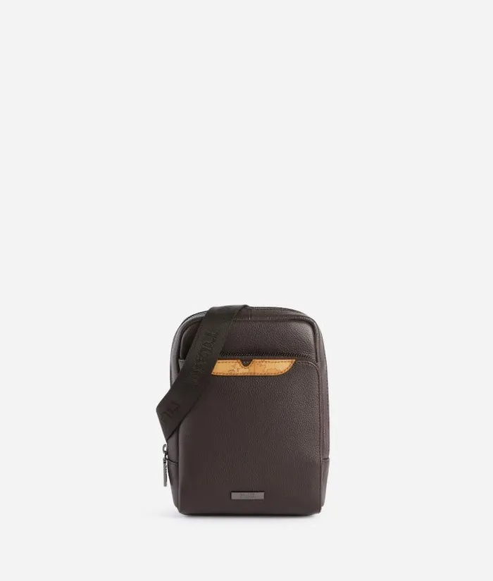 Man Crossbody and Messenger Bags Alviero Martini Beta Leather Small Crossbody Bag Dark Brown