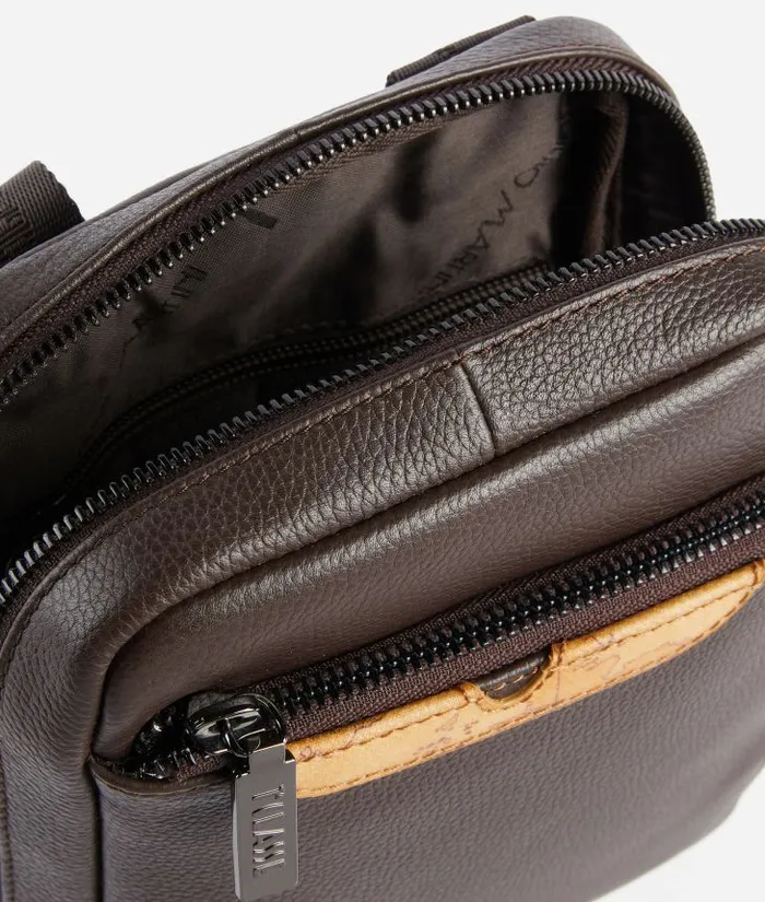 Man Crossbody and Messenger Bags Alviero Martini Beta Leather Small Crossbody Bag Dark Brown
